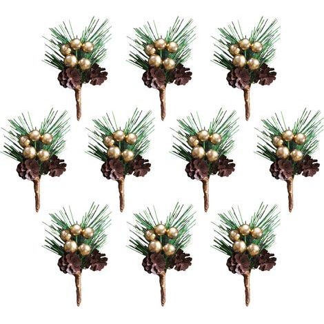 Künstliche Kiefernnadeln, Beerenstiele, Zapfen aus PVC-Kunststoff, für Weihnachtskränze und Baumschmuck, 10 Stück (1/5)