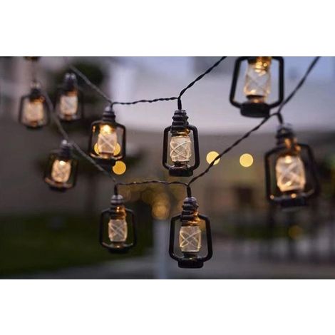 Guirlande lumineuse LED rétro noire style lanterne à huile, lanterne d'extérieur fonctionnant à piles, longueur 3 mètres (1/5)