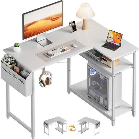 Corner Desk - ECOFURNIX - Minimalist - 110x80cm - Ergonomic - White