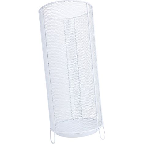 Porte-parapluie rond en fer sur pied, bac rangement parapluies cannes batons marche pour entrée maison bureau hôtel blanc 19.7x47cm (1/5)
