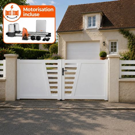 Portail battant électrique PVC blanc avec moteur Sentinel H 160 x L 350 CAMBRAI (1/5)
