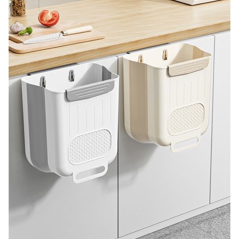 Poubelle de cuisine pliable murale petite taille crème - 10L 201221 blanc (1/5)