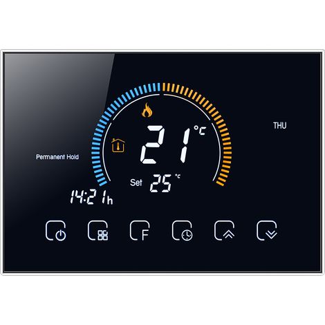 Programmierbarer Thermostat 95–240 V, 5+1+1-stufiges LCD-Touchscreen-Display mit Hintergrundbeleuchtung für Wasser-/Gasboiler, Heizungstemperaturregler, Sperrfunktion (1/5)