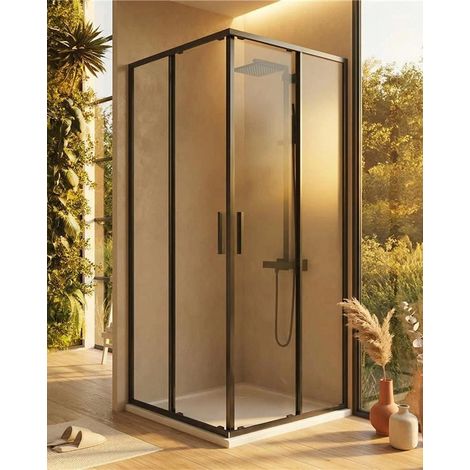 Box doccia 90x90 Rio doppio scorrevole vetro 6 mm trasparente H 195 nero (1/5)