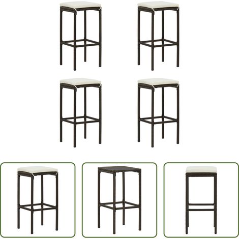 Barhocker Set -  Barhocker mit Kissen 4 Stk. Braun Poly Rattan (1/5)