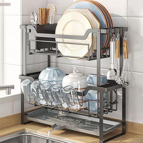 Egouttoir Vaisselle Niveaux INOX Noir Cuisine Évier Noir Économiseur d'Espace Compact pour Cuisine Grande Capacité Assemblage Sur Comptoir (1/5)