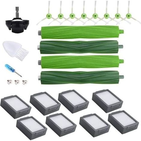 Pour pices avec iRobot Roomba i1 i3 Evo i4 i6 i7+ i8 E5 E6 combo i5 J5+, 4 Brosse Principales 8 Filtres HEPA 8 Brosses latrales 1 Roue Avant (1/5)