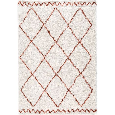 Bobochic – Tapis shaggy poils longs 120x170 cm – Motifs graphiques beige – Tissé à la machine – Label OEKO-TEX – Pour intérieur (1/5)