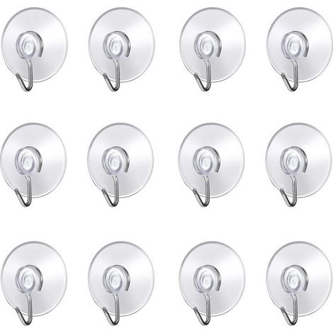 Wall Hook with Suction Cup, Small Plastic Suction Cups with Round Hook for Bathroom and Kitchen, Suction Cup Hook (12) (1/5)