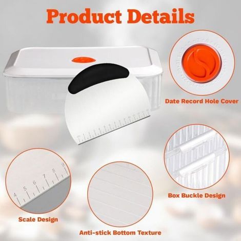 Boîte à pizza en plastique alimentaire - - 31x23x8,7 cm - Couvercle hermétique - Acier inoxydable coupe-pâte (1/4)