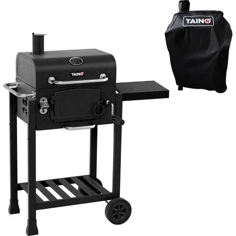 Fumoir TAINO HERO compact à charbon de bois – Gril 42,6 x 31,5 cm – Thermomètre intégré – Table d'appoint pliable – 2 vannes d'air
