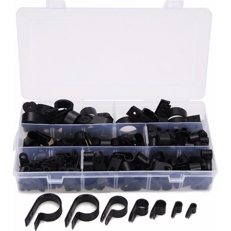 200Pcs Nylon plastique noir clips - fixations pour conduit, câble, tubes et gaines (1/5)
