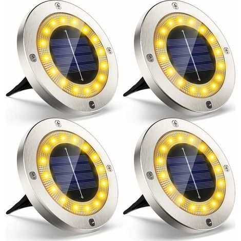 Projecteur solaire extérieur LED blanc chaud 150 lumens – Lot de 4 – IP65 étanche en acier inoxydable – Autonomie 8-12h (1/5)