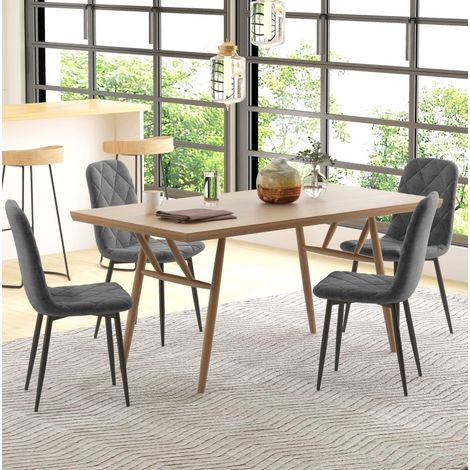 Juego de 4 sillas de comedor tapizadas, respaldo estable, estructura de acero, gris (1/5)