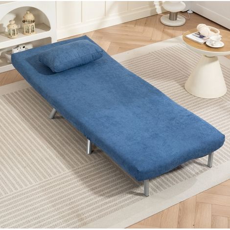 MODFU – Poltrona letto 80x190 cm con schienale a 5 posizioni fino a 180°, schiuma spessa 20 cm e struttura in metallo – Blu (1/5)