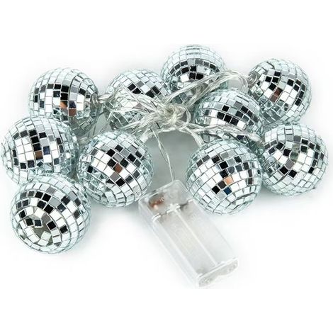 Guirlande lumineuse boule disco LED, blanc argenté, 1,8 m, fonctionne sur piles, décorations boule miroir pour fête (1/5)