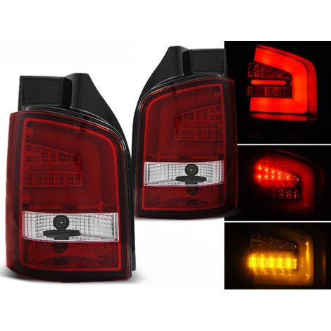 Paire de feux VW T5 de 2003 a 2009 LED BAR rouge blanc hayon (1/2)