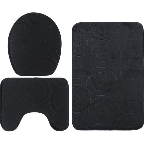 Ensemble de 3 tapis de bain, tapis de sol absorbants noirs pour couvercle de toilette et baignoire, motif pierre en relief