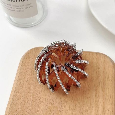 Boucle de queue de cheval pour femme - Accessoire de cheveux pour femme - Perles douces - Strass marron (1/5)