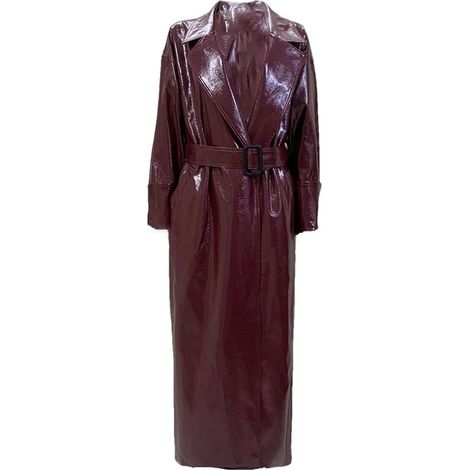 Trench-coat en cuir PU extra long pour femme printemps avec ceinture élégante et luxueuse (1/5)