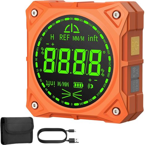 4 x 90° & 2 x 180° Inclinomètre Numérique Rechargeable Avec Fonction Laser Écran LCD Magnétique À 4 Côtés Boîte Biseautée Étanche IP54 Pour Menuiserie Travail Du Bois Construction (1/5)
