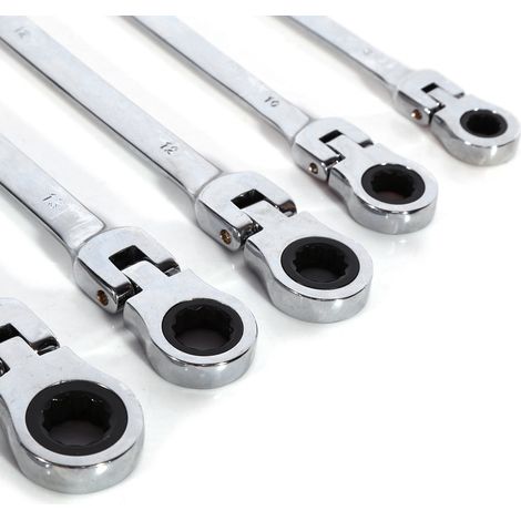 Lot de 6 clés à rochet CRV corps acier carbone 45 clés combinées douilles 8 10 12 13 14 17 mm chrome poli outil réparation à main (1/5)