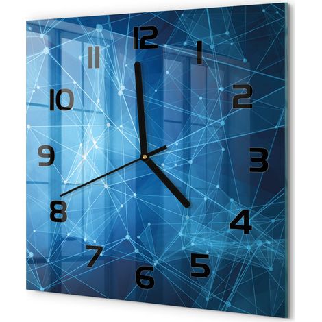 Horloge Murale Carrée Élégance Contemporaine Verre Trempé Silencieuse Lignes bleues 30x30 cm (1/5)