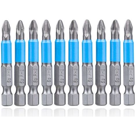 Jeu de 10 Embouts de Tournevis à Percussion Antidérapant 50mm Embout de Tournevis à Tête Cruciforme PH2 Magnétique Embout à Tige Hexagonale Bit Set pour Perceuse et Tournevis Électrique (1/5)