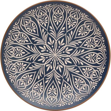Lot de 6 Assiettes Plates en Céramique "Inès" 27cm Bleu