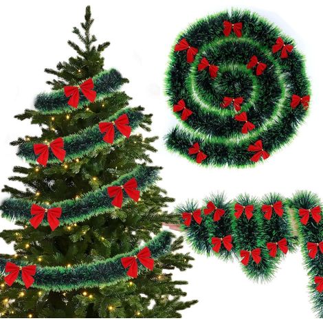 Guirlande de Noël verte avec nœuds rouges, guirlande de sapin de 2m pour décoration