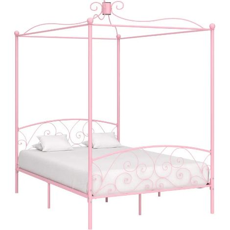 Lit à baldaquin métal rose Donkl 140x200 cm (1/5)