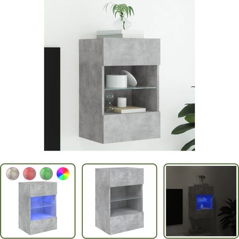 Armoire LED -  Meuble TV mural avec lumières LED gris béton 40x30x60,5 cm (1/5)