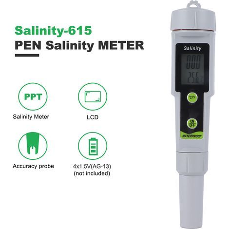 Elektronisches pH-Meter-Testgerät, pH-Meter mit hintergrundbeleuchtetem LCD-Bildschirm, Wasserqualitätstester zur Prüfung von pH-Wert, Temperatur und Salzgehalt, für Trinkwasser, Aquarien und Schwimmb (1/5)