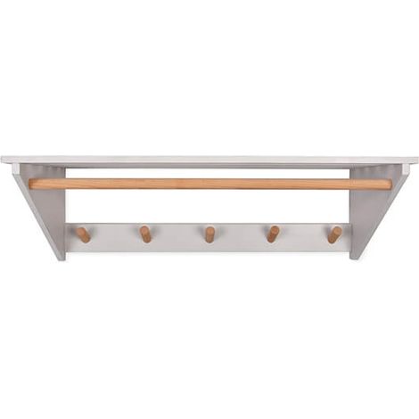 Garden Trading Melcombe Wooden Slatted Laundry Shelf Lily White Coat Hook Rack (1/4)
