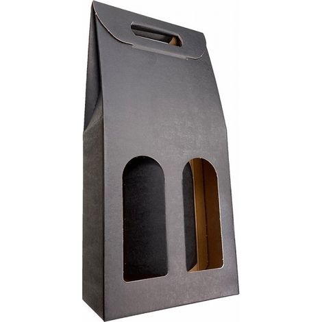 IMBALLAGGI 2000 - 5 Scatole Portabottiglie Nera - Scatole di cartone per bottiglie di vino prosecco champagne - Confezione da 2 bottiglie - Ideali per Natale e occasioni speciali