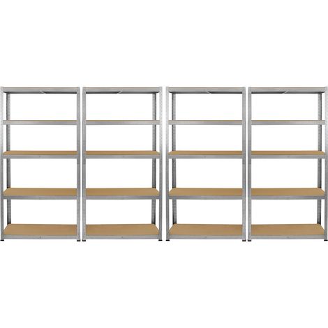 4 Estanterías Metálicas Grises Galwix sin Tornillos 90x30x180cm de 5 Estantes Baldas Repisas Capacidad Peso 175kg por Estante Almacenamiento Almacenaje Herramientas Taller Garaje Cobertizo Almacén