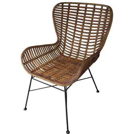 Fauteuil en Rotin Non Pelé et Métal Noir Chaise Artisanale avec Accoudoirs pour Salon - PANGIVO (1/5)