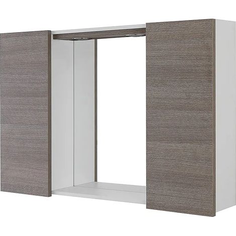 Specchio contenitore LED 91x61 cm rovere scuro con ante laterali Way
