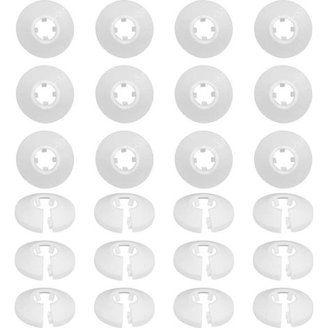 24 Stück Kunststoff-Rohrschellen für Rohre, weiße runde Rosetten, 16 mm Durchmesser, Rohrabdeckung für Heizkörper, Heizung, Sanitär, Wand-/Bodenlochabdeckung für Wasserhahnrohre (1/5)