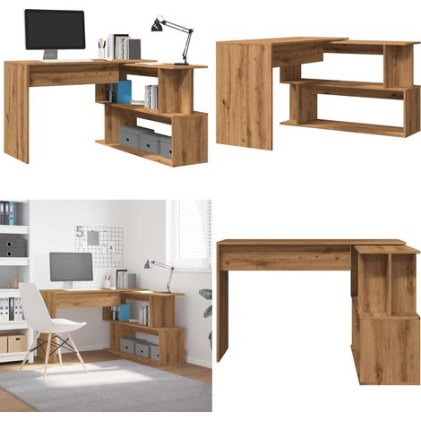 vidaXL Bureau d'angle chêne artisanal 200,5x50x76 cm bois d'ingénierie (1/5)