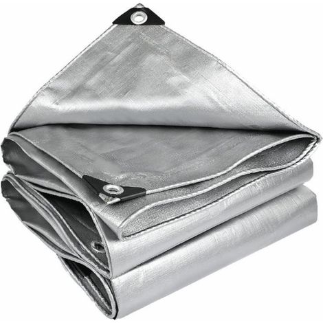 12 bâches toile imperméable 20 pieds, argentée, anti-UV, anneaux et bord renforcé, pour toits, camping, piscines (1/5)