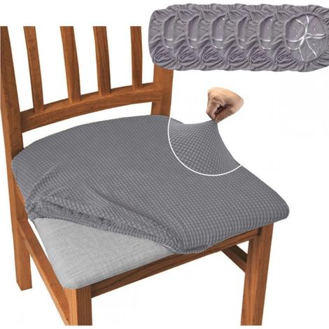 Lot De 6 gris clair Housse Assise Chaise ,Extensibles Jacquard Housse De Chaise Amovibles Lavables pour Salle à Manger Cuisine Bureau Hôtel-Le (1/5)