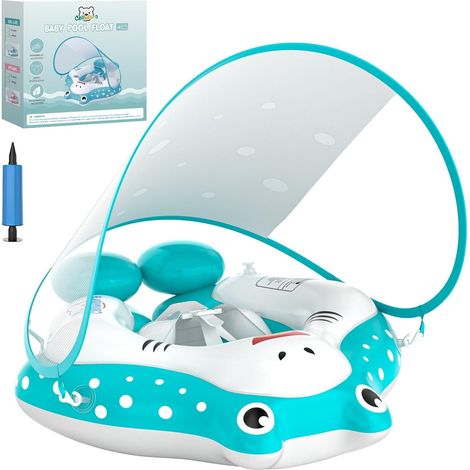 Bouée bébé avec auvent - Bouée gonflable pour tout-petit, siège de sécurité réglable et queue anti-retournement, pour 3 à 36 mois (taille L)