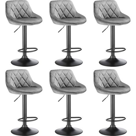 Lot de 6 Tabouret de Bar en Velours tabourets de Cuisine Hauteur réglable gris clair (1/5)