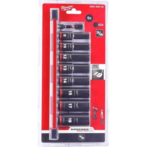 Milwaukee Set di 9 chiavi a bussola in acciaio CR-MO