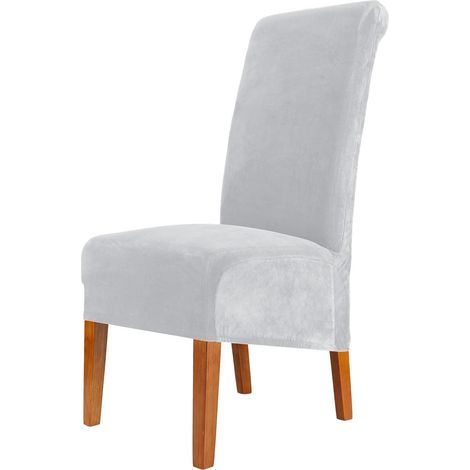 Juego de 4 fundas de silla de comedor de terciopelo elástico gris claro, 48 cm (P) x 48 cm (L) x 103 cm (H), poliéster, elásticas, lavables y extraíbles (1/5)