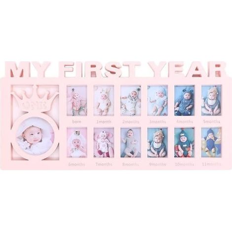 12 Months Frame of the first year of baby,frame photo 12 months, frame photo souvenir of my first year for 13 Photos, (Pink) (1/4)