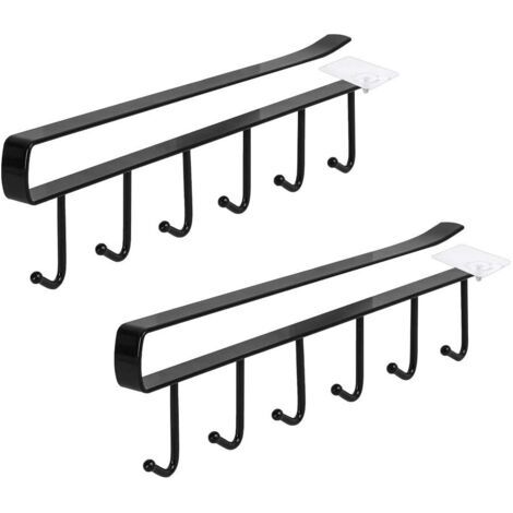 2 Tasse mug Support sous Armoire étagère Tasse mug Cintre Crochets Cravate Ceintures Cintre Porte-Serviettes Organiseur de Stockage de Support de séchage Rack, sans percer (noir) (1/4)