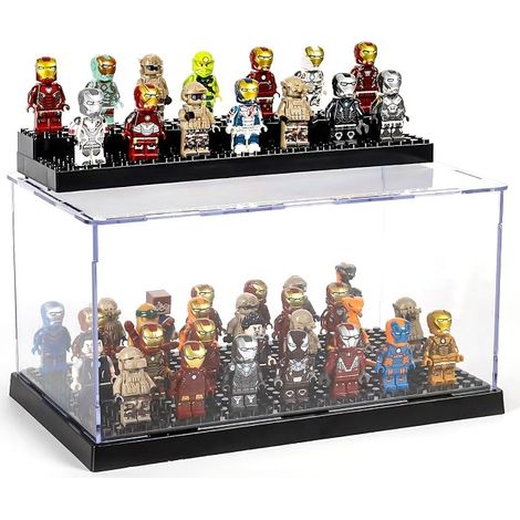 Vitrine Acrylique avec 3 Couches Empilable Briques Plaque Figurine Boite Rangement Plexiglass Transparent Collection Mini Maquette Jouets Exposition Kit Construction Anti-Poussière (1/5)