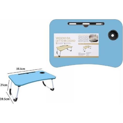 TrAdE Shop Traesio - Vassoio Scrivania Pieghevole Tavolino Tavolo Pc Slot Tablet Tazza Azzurro 71366 -